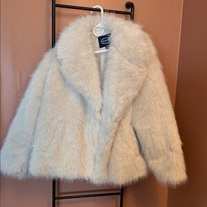 Cream Faux Fur Coat by Scoop